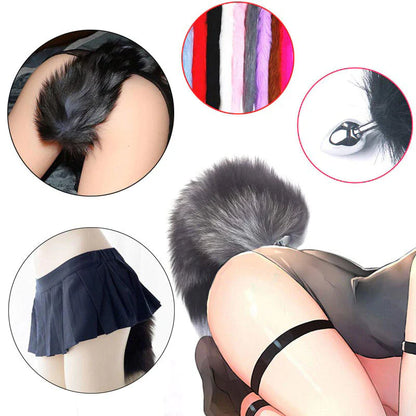 False Fox Tail with Metal Anal-Butt Plug Buttplug Cosplay Game Toy Games Romance