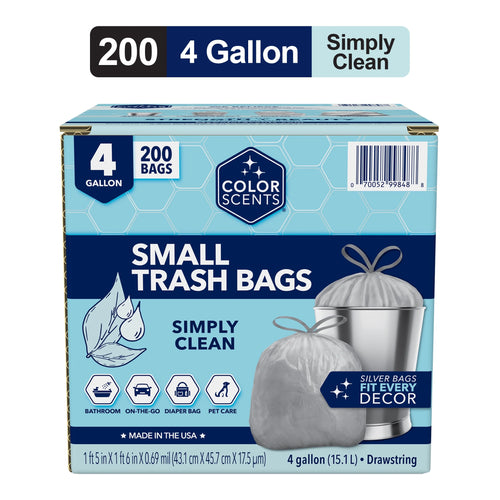 4-Gallon Small Drawstring Trash Bags, Simply Clean Scent, 200 Bags